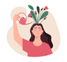 Femme avec des fleurs sur la tête